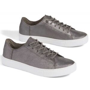 TOMS Lenox leather metallic pewter sneakers